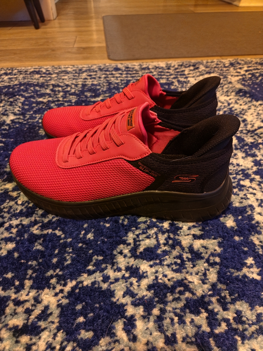Red and Black Skechers Hands Free Slip-ins: BOBS Sport Squad Sneakers